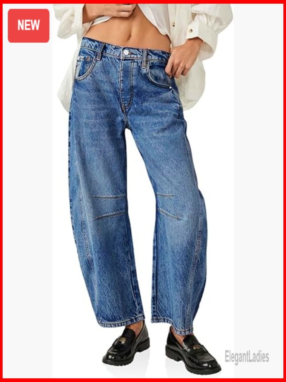 Wide Leg Barrel Jeans Boyfriend Fit Mid Rise Ankle Pants